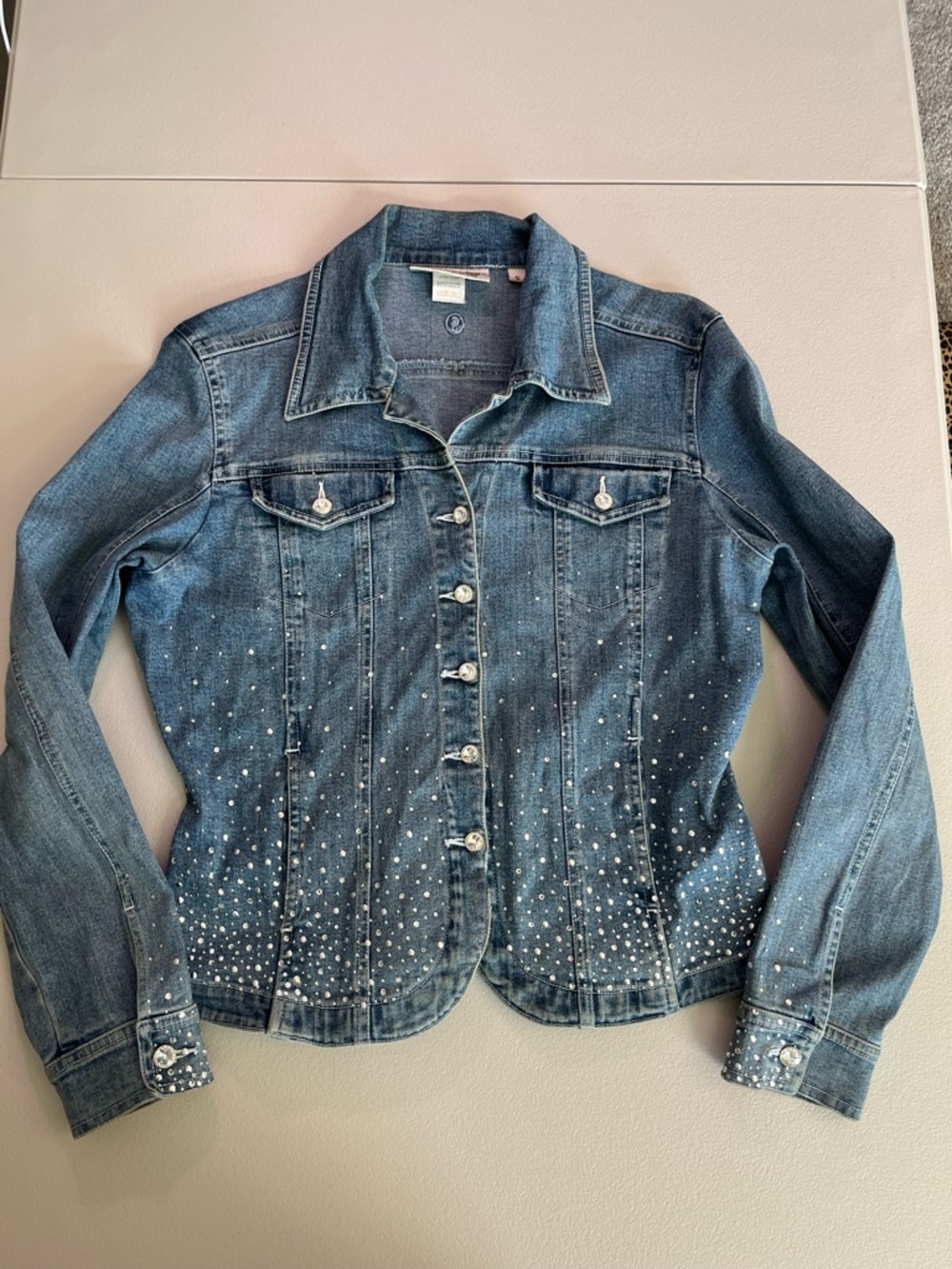 Christine Alexander Rhinestone Embellished Denim Jacket Jean Jacket Small